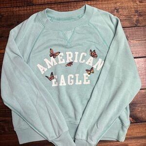 American Eagle Outfitters Green Crew Neck Sweater with Text Branding